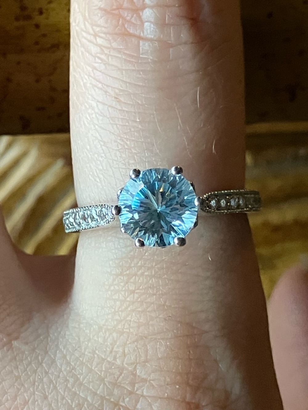 Natural Sky Blue Topaz Sterling Silver Ring Size 8.75